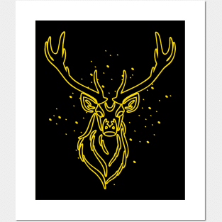 Yellow deer head Posters and Art